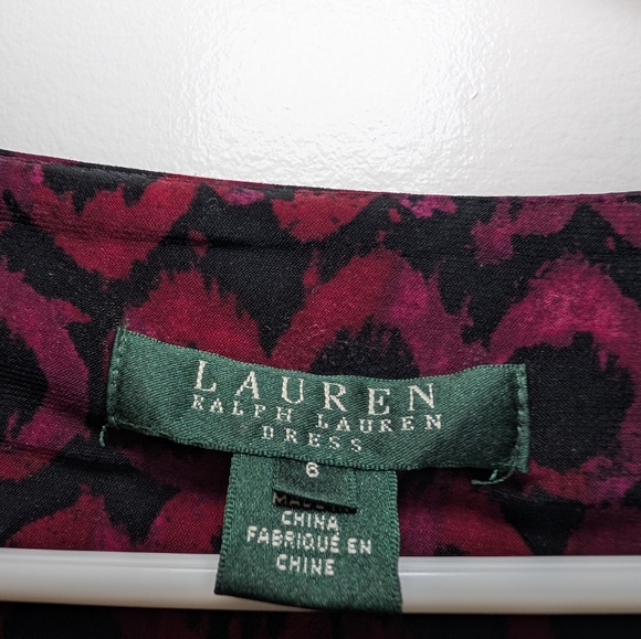 Ralph Lauren Vintage 90s Sheath Dress Burgundy Abstract Print Midi - Picture 3 of 4